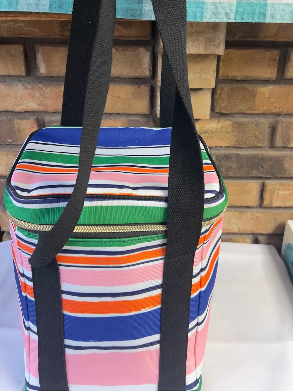 kate spade Multicolor Striped Travel Bag with Black Handles